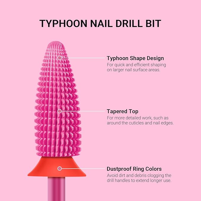 MelodySusie Typhoon Nail Drill Bits, 3/32'' Carbide Tungsten Multi-function Bits, Fast Remove Acrylic or Hard Gel for Manicure Pedicure Salon Professional or Beginner, Pink Blossom, Fine
