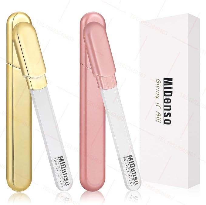 Premium Gift, Glass Nail File with Case, 2 Pack Crystal Nail Files for Natural Nails, Artificial Nails Manicure Pedicure Nail Care Kit Set, Xmas Present for Women and Man(Gold+Black)