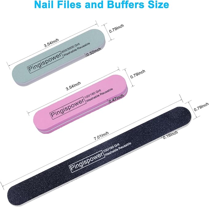 Nail File and Buffer, 17PCS Professional Manicure Kit with Metal Nail Files, Emery Boards and Buffers Block, 100/180 & 600/3000 Grit for Natural, Acrylic, Gel Nails for Home and Salon