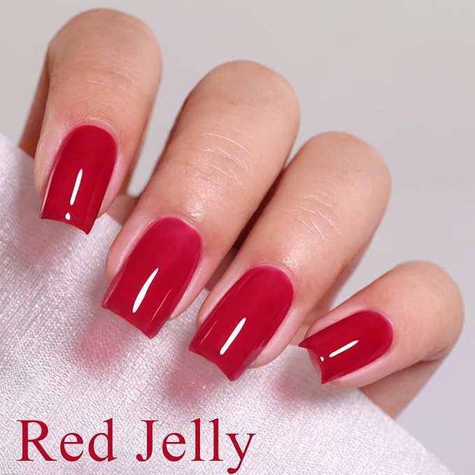 Imtiti Jelly Gel Nail Polish, Burgundy Red Sheer Jelly Nail Gel Polish Soak Off UV LED Spring Summer Translucent Art Manicure Salon DIY Design 10ML