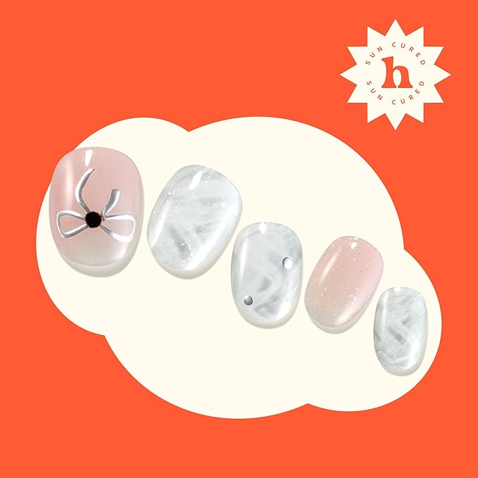 Heyhae Semi Cured Gel Nail Strips | No LED Lamp Needed | Glitter, Pink, Spring | Easy Apply & Remove, Salon Quality | Includes 28 Strips, 1 Prep Pads, Nail File & Wooden stick - Hey, It's Glow Up Time