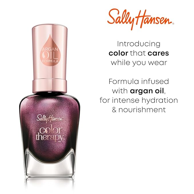 Sally Hansen Color Therapy Nail Polish | Biotin, Argan Oil, Long Lasting, Healthy Nails, Nail Strengthener, Opaque | 196 Raisin the Bar | Chestnut Brown Nail Color