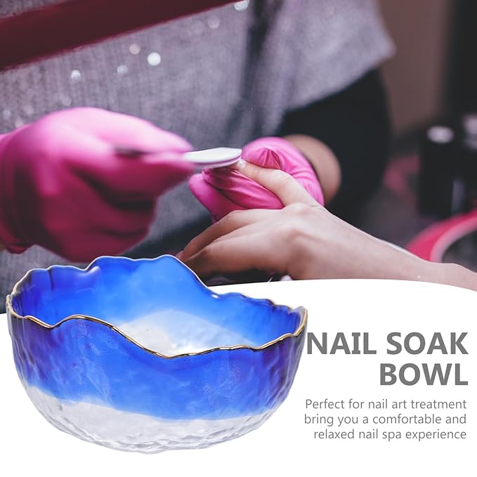 Glass Nail Soaking Bowl, Manicure Hand Soak Bowl, Nail Polish Remover Bowl Manicure Wash Bowls Wash Soaker Glass Supplies，nail Art Tips Bowl for Fingernail Toenail Caring Polish Removal,5.3In