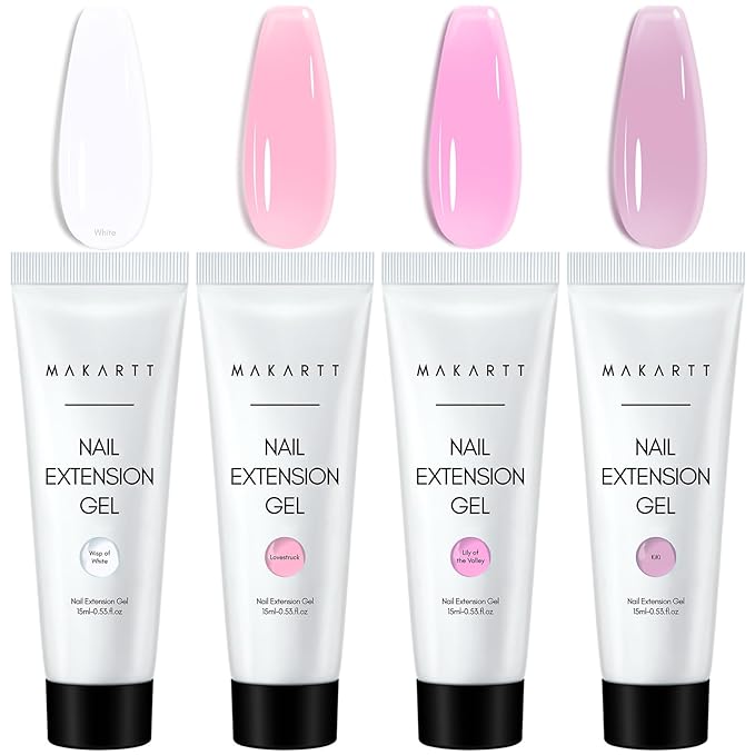 Makartt Poly Nail Gel Set - 4 Colors, Strong Builder for Extension Overlay Strengthener 3D Diy, Multifunctional, Long-lasting for Nails French Manicures Home Salon Clear and 3 Pink Shades