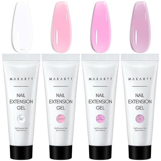 Makartt Poly Nail Gel Set - 4 Colors, Strong Builder for Extension Overlay Strengthener 3D Diy, Multifunctional, Long-lasting for Nails French Manicures Home Salon Clear and 3 Pink Shades