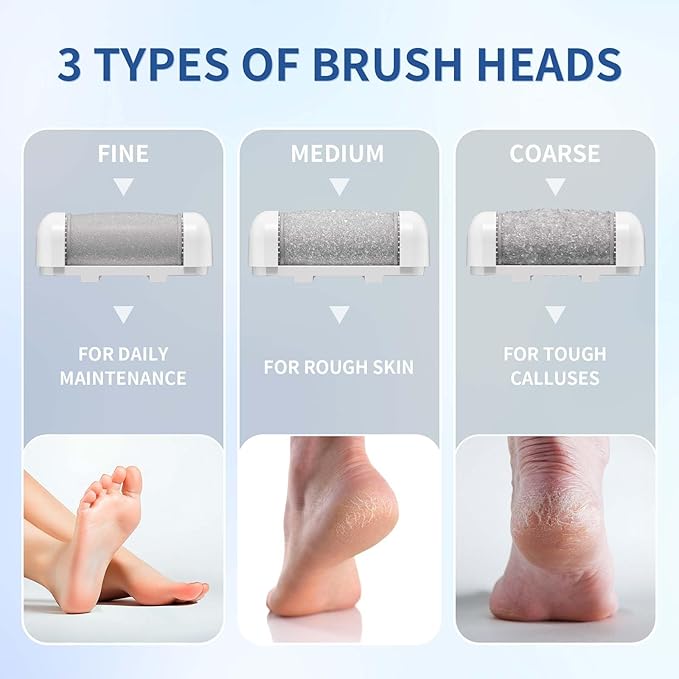Rendoo Rechargeable Callus Remover for Feet - Cordless Foot Sander & Callus Grinder for Dry Cracked Heels, Electric Foot File with 3 Roller Heads for Smooth Feet, Battery Operated