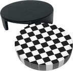 Drink Coasters with Holder Stand Set of 6 Black and White Checkerboard Pu - Image 9