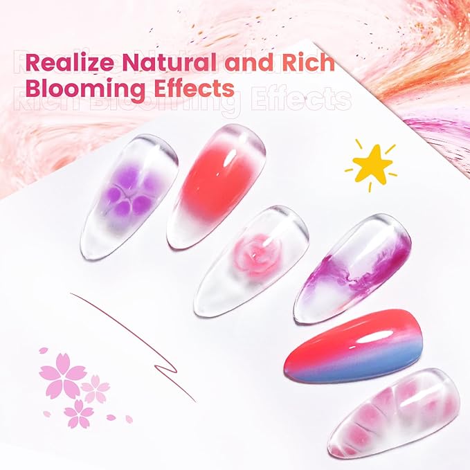 JODSONE 3pcs 10ml Base Top Coat Blooming Gel Set No Wipe for Gradient and Watercolor Nail Art Blooming Gel Creates Spreading Effects Requires U V Lamp Curing