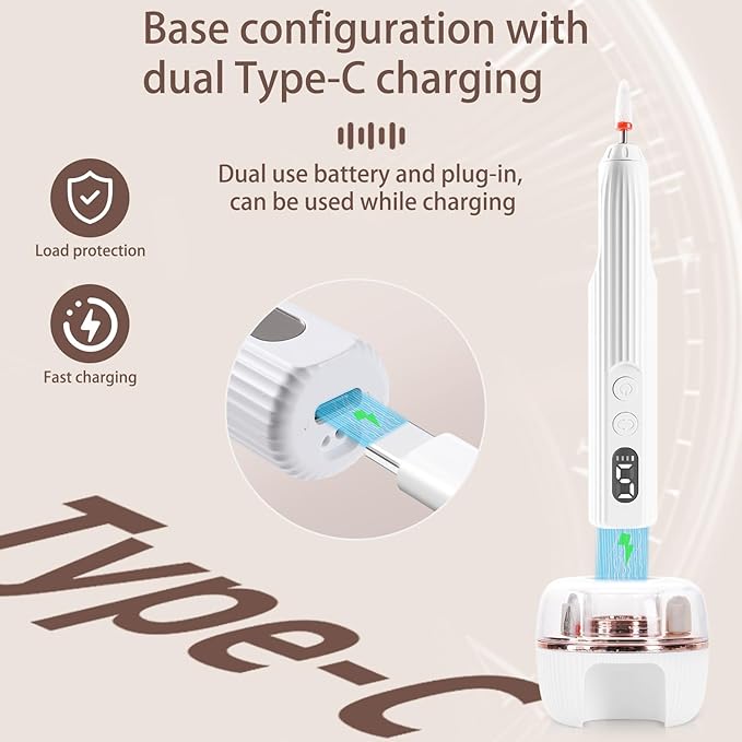 Portable Nail Drill Electric Nail File with UV LED Nail Lamp, 12 Drills and Rechargeable Base, 5 Speeds Hand Foot Care Tool for Grind Trim Polish