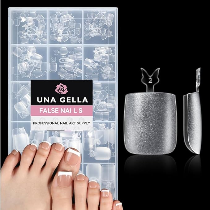 UNA GELLA Square Toe Nail Tips 216Pcs 15Sizes Full Cover Long Wider Toe Nail Tips Soft Gel Pre-Etched Double Matte Fake Toe Nail Press Ons for Big Toe Nail Extensions Home DIY Nail Salon Soak Off