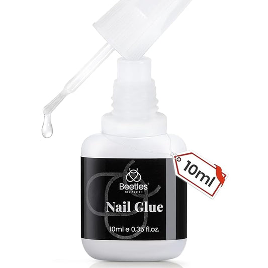 Beetles Press On Nail Glue Quick-Drying 10ml Super Strong Nail Glue, Brush on Glue for Acrylic & Fake Nails, No Uv Light Needed, Long Lasting Christmas Nails, DIY Home Manicure