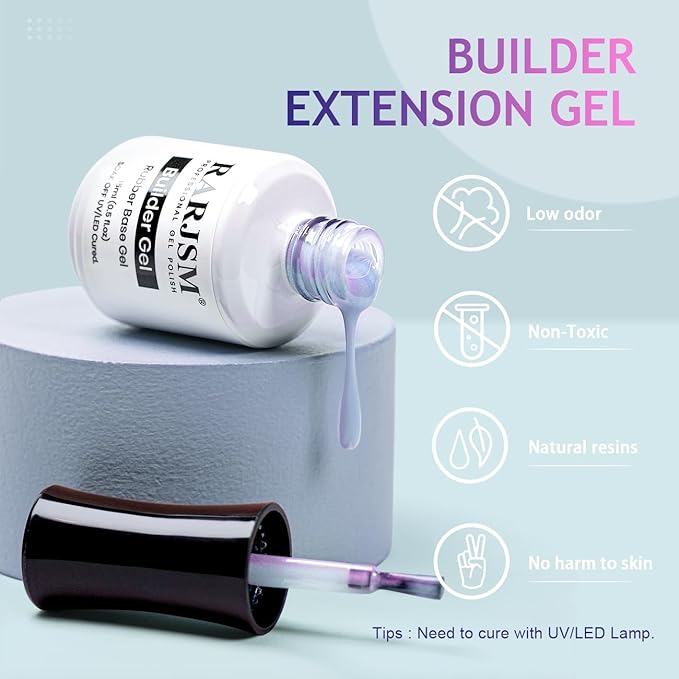 RARJSM Gel Builder for Nail Pearl Blue Hard Gel in a Bottle Mermaid Shell Glitter Blue Pearlescent Thick Extension Structure Gel Polish 15ml Soak Off Curing Requires Salon Home DIY Beginner Use