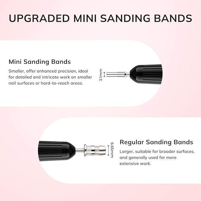 Lavinda 80 Piece Small Sanding Bands Nail Drill Bit, Fine Sanding Bands for Nail Drill with 3.1mm Mandrel Bit for Acrylic Nails Gel Removing Shaping Polishing Nail Salon Use (180 Grit, Pink)