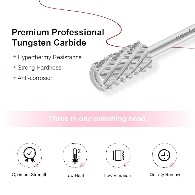 3/32" Large Barrel Smooth Round Top Tungsten Carbide Nail Drill Bit Safety Bit for Gel & Acrylic Removal, 2-Way Rotating Efile Tip, Salon Electric File Accessory (4XC Grit, Silver)