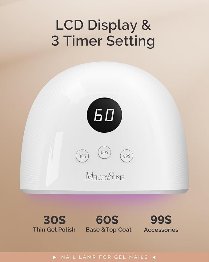 MelodySusie UV Nail Lamp, Plus30F UV Light, LED Dryer with 3 Timer, Smart Sensor, LCD Display Fast Curing Gel Nail Polish and Art Tools Manicure Accessories, White