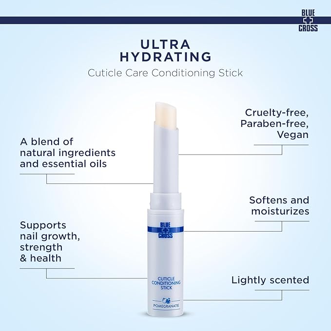 Blue Cross Cuticle Balm Conditioning Stick, Scented Cuticle Softener Oil Balm with Nourishing Sunflower & Grape Seed Oil, Professional Nail Care Supports Dry + Damaged Cuticles, 0.05oz, Pomegranate