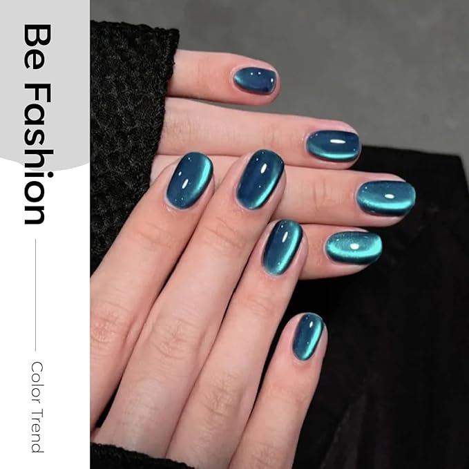 modelones Cat Eye Gel Nail Polish, 15ML Holographic 9D Glass Blue Cat Eye Glitter Multichrome Polish Peacock Blue Nail Polish with Magnet Soak Off Led Mani Top Coat Nail Art Gel DIY Salon Gift