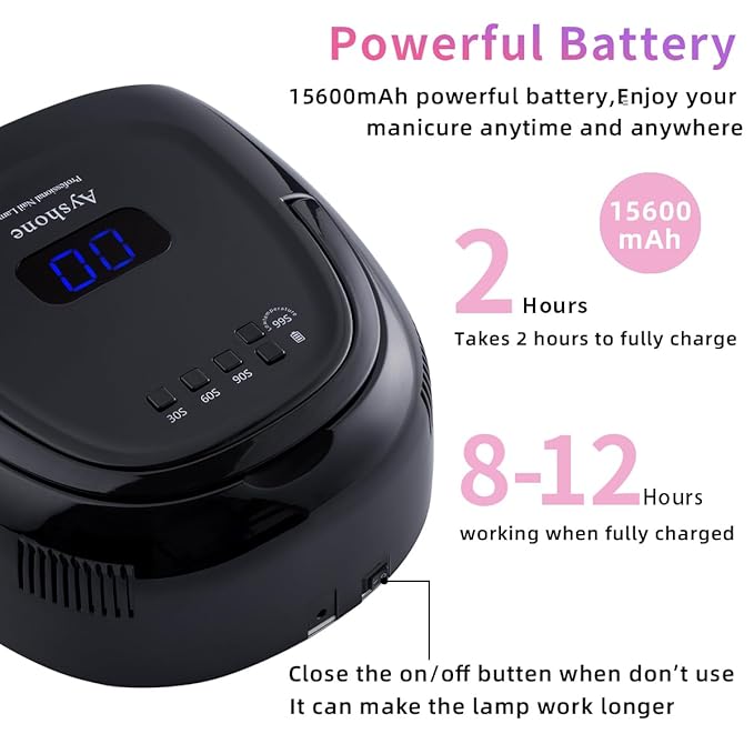 Rechargeable LED Gel Nail Lamp, 60W Cordless UV Led Nail Light with Lifting Handle Touch Sensor LCD Screen (Black)