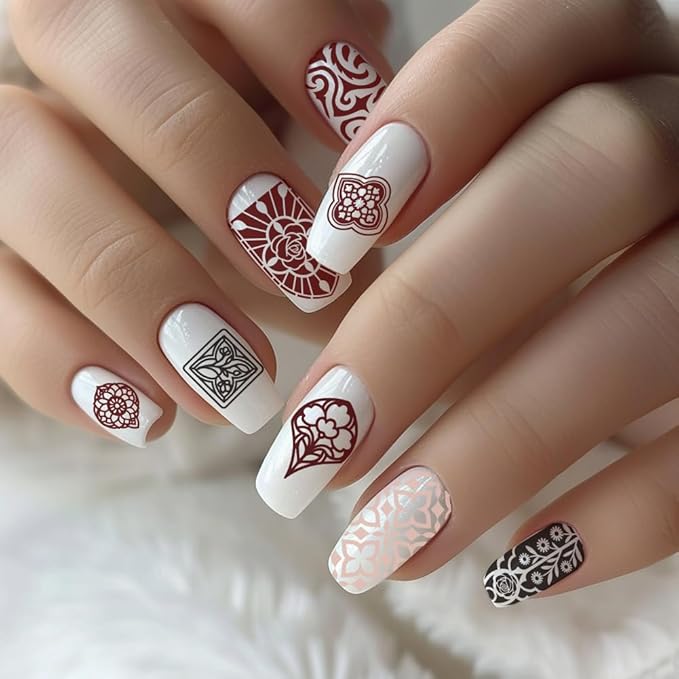 3Pcs Rose Window Nail Stamping Plate Flower Windows Nail Art Stamp Templates Stainless Steel Reusable Tools with Stamper Scraper for Manicure Printing