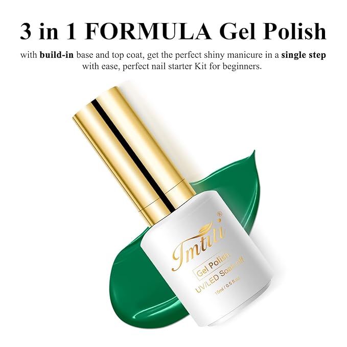 Imtiti Gel Nail Polish,1 Pcs 0.5 Fl Oz Emerald Green Gel Polish No Need Base and Top Coat 3 in 1 Gel Nail Polish Kit, Soak Off LED U V Nail Gel Polish Nail Art Starter Manicure Salon Gel Nail Kit for Women Girls