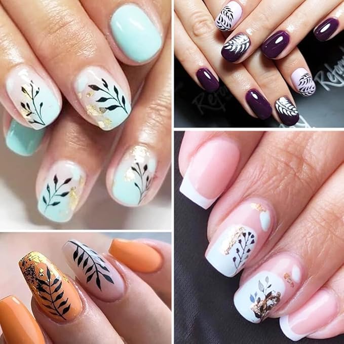 8 Sheets Fall Leaves Nail Art Stickers Gold Maple Leaf Self-Adhesive Nail Decals 3D Stickers Foil Autumn Maple Nail Designs Laser Shiny Manicure Tip Fall Nail Decorations for Thanksgiving Day Supplies