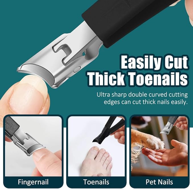 Wide Jaw Opening Anti-Splash Slanted Nail Clipper, 2025 New Curved Toenail Clippers for Thick Toenails, Ingrown Nail Clippers Wide Jaw Slanted Toenail Clippers for Women and Men (B-Black)