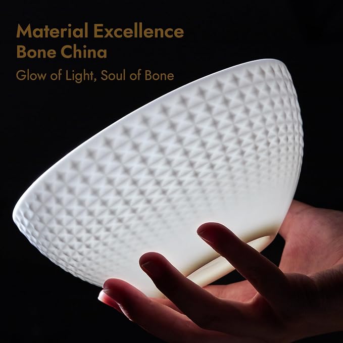 18Pc Rhombus Edge White Bone China Set, Service - Image 6
