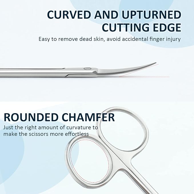 Qunzhao Cuticle Scissors for Women and Men Curved Stainless Steel with Tip Grooming Blades Manicure Nail for Dry Skin Nail Scissors (2)