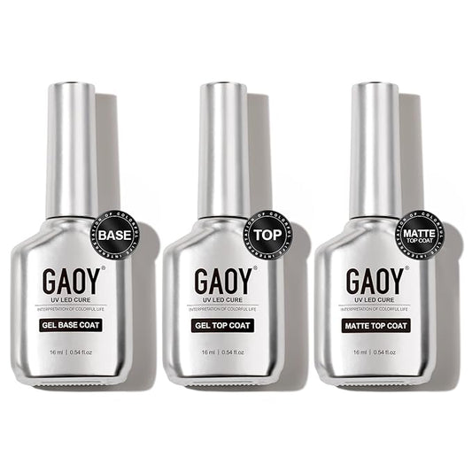 GAOY Gel Top Coat, Matte Top and Base Coat Set, 3 Pcs 16ml Glossy Matte No Wipe Combination for UV Light Cure Gel Nail Polish