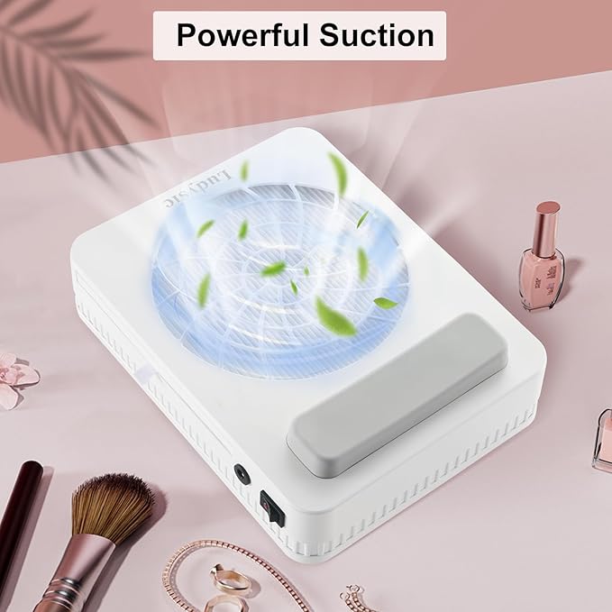 Nail Dust Collector with Reusable Filter,Professional Nail Vacuum Cleaner for Acrylic Nails,Electric Nail Dust Suction Fan for Nail Artist,Large Space for Home Salon Nail Polishing Use(Gray White)