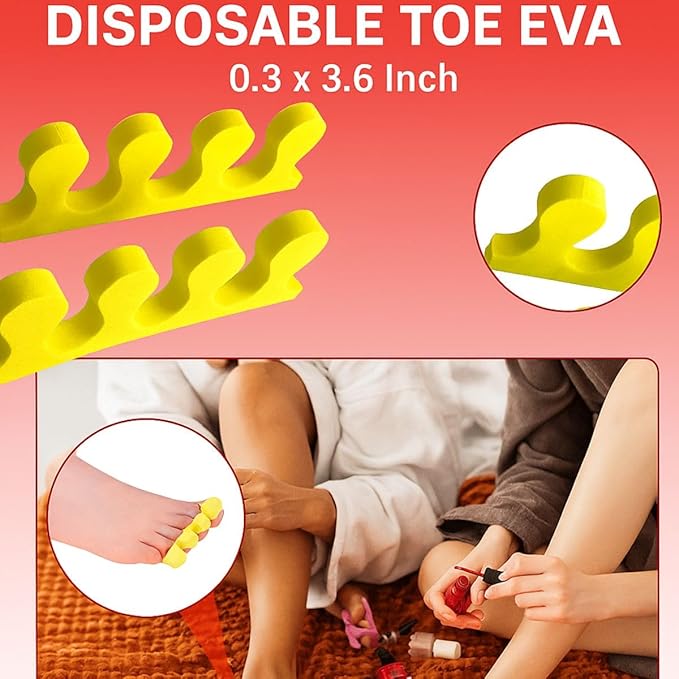 Disposable Pedicure Kit, 200 Sets – 4-Piece Individually Wrapped Nail Care Set with Yellow Pumice, White 80/100 Grit Nail File, Orange Buffer, Toe Separators – Spa & Salon Use