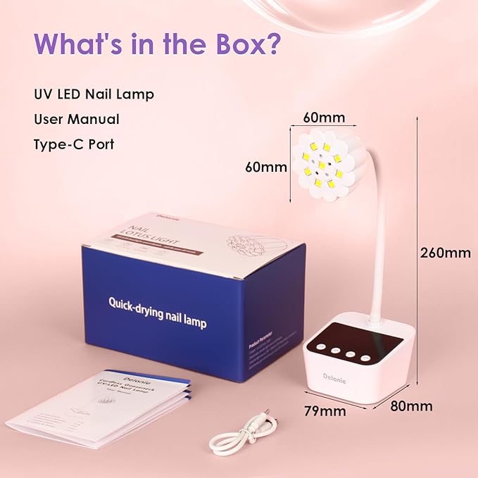 Delanie UV LED Nail Lamp Flash Cure Light - Rechargeable Cordless Gooseneck Nail Curing Light for Gel Polish Glue Extension, White