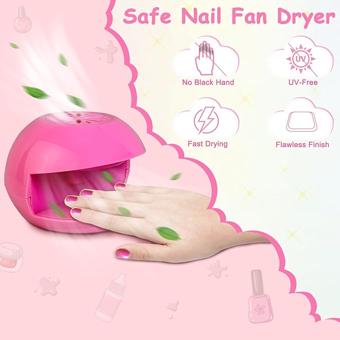 Portable Nail Dryer for Kids, Quick Dry Nail Dryer for Regular Polish, Fingernail Polish Dryer, Safe Air Blow Nail Dryer Fan, Do Manicure at Home, Ideal Christmas Gift for Girls Aged 6-12