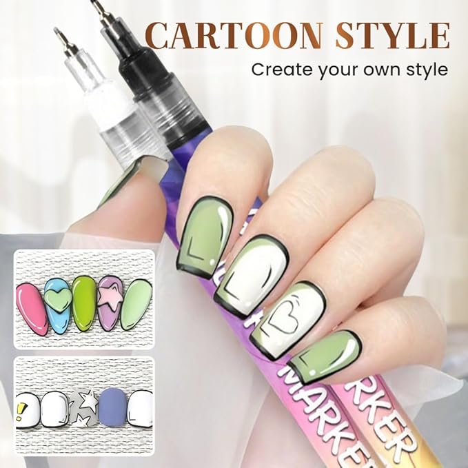 12 Colors Nail Art Pens Set, 2026 New Nail Art Markers for Gel Nails, 3D Nail Polish Pens Quick Drying Graffiti Dotting Point Liner Pens Acrylic Paint Pens Kit for DIY Nail Art (1 Set)