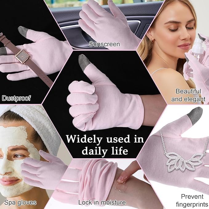 HandLove Premium 100% Cotton Gloves Moisturizing Gloves for Dry Hands & Eczema | Overnight Sleeping Gloves, Eczema Gloves | Reusable| Touchscreen, Purple, 2 Pairs