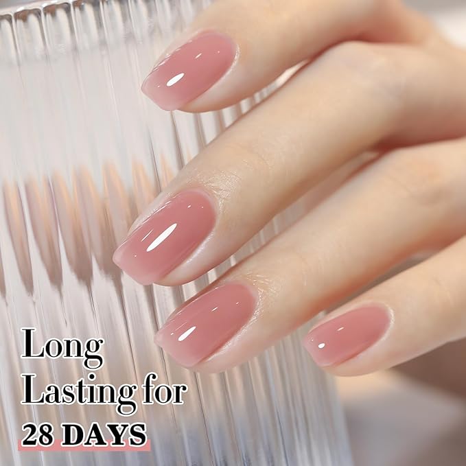 Double Rhythm Gel Polish 15ML Jelly Sheer Pastel Light Milky Color Pearl White Bottle 1 PC 0.5 OZ Full Size Nail Art Salon at Home (Milky Pink-D1385)