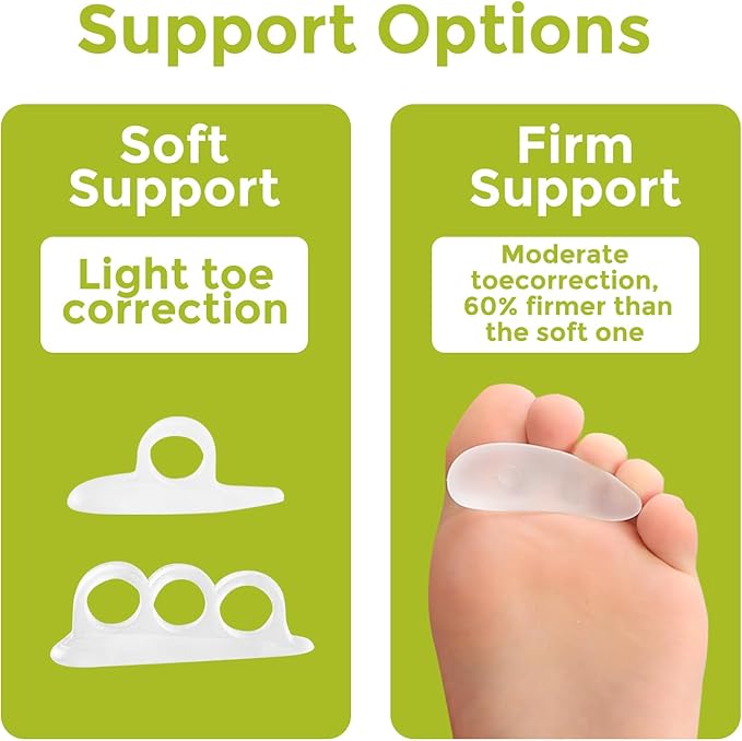 Bukihome Hammertoe Corrector Gel Toe Straighteners - 12 pcs Support Crest for Women & Men - Realign Bent, Crooked, Curled, Claw, Hammer Toes - Clear,Multi-Size