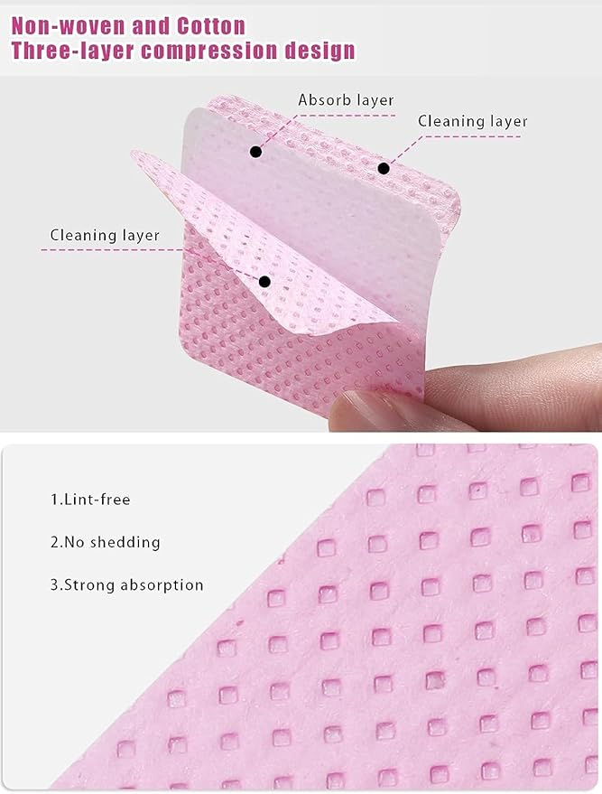 400 Pcs Pink Lint Free Nail Wipes, Fabric Nail Polish Remover Wipes, Non-Woven Glue Cleaning Wipes Suitable for Cleaning Tweezers and Glue Bottle Nozzle, Super Absorbent, Nail Art and Polish