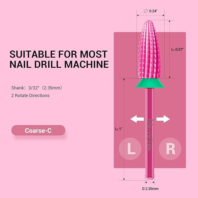 MelodySusie Typhoon Nail Drill Bits, 3/32'' Carbide Tungsten Multi-function Bits, Fast Remove Acrylic or Hard Gel for Manicure Pedicure Salon Professional or Beginner, Pink Blossom, Coarse