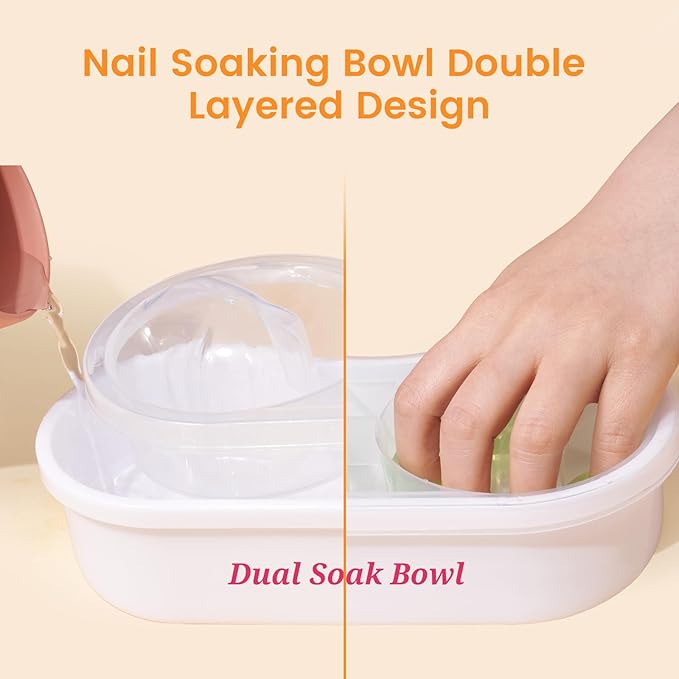 Dual Nail Soaking Bowl Acetone Proof: 2-in-1 Dip Powder Gel Nail Polish Remover Soak off Bowl for Women - Time-Saving Acrylic Nail Remover Kit for Home Salon (Big Size, Cream)