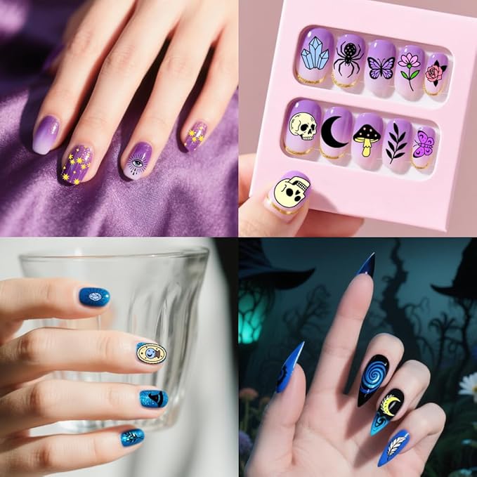 PH PandaHall 9pcs Magic Elements Nail Stamping Plates Tarot Cards Nail Art Designs Moon Star Manicure Art Templates with Stamper and Scraper for Women Halloween Manicures Salon Printing