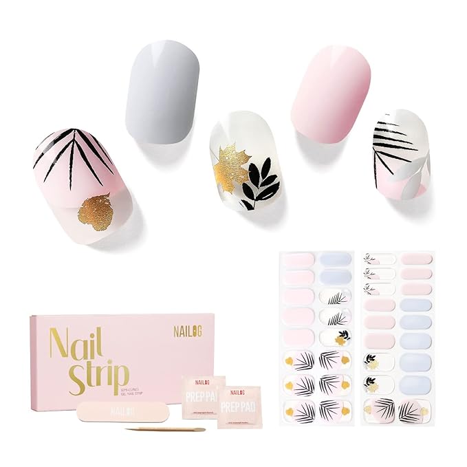 NAILOG Semi Cured Gel Nail Strips, 34 pcs Salon-Quality Gel Nail Stickers, Long Lasting Nail Wraps for Women with Soft Gel Finish | The Oriental