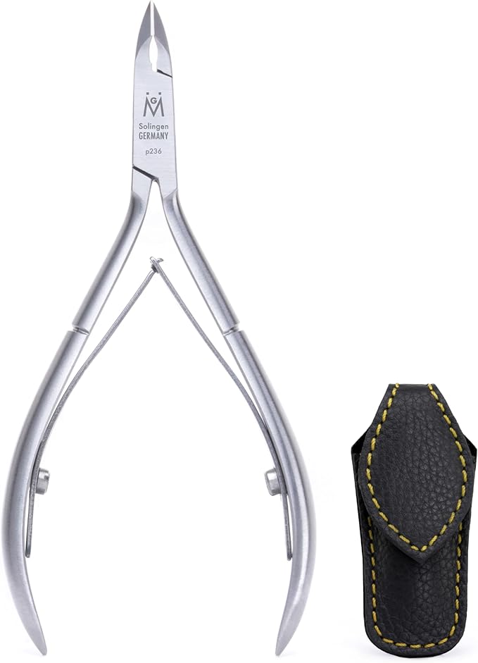 GERMANIKURE Professional Cuticle Nipper in Leather Case, Double Sharpened, Single Spring, Ethically Made in Solingen Germany