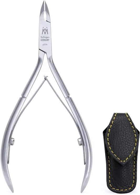 GERMANIKURE Professional Cuticle Nipper in Leather Case, Double Sharpened, Single Spring, Ethically Made in Solingen Germany