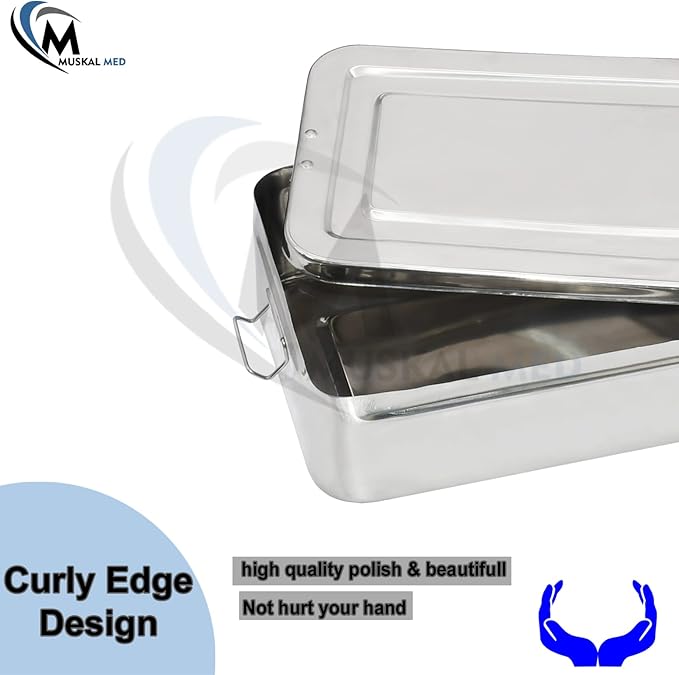 15.7" x 8" x 3.75" Trays Stainless Steel Dental Instruments Tray Organizer Holder Multi-Function Storage Sterilization Plate Trays Solid Box Cover with Locks
