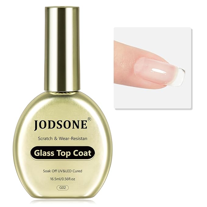 JODSONE Gel Top Coat - 16.5ml Clear Glass Top Coat Gel Nail Polish No Wipe, High Toughness, Wear-resistant and High Glass Varnish for Long Lasting,U V Light Needed