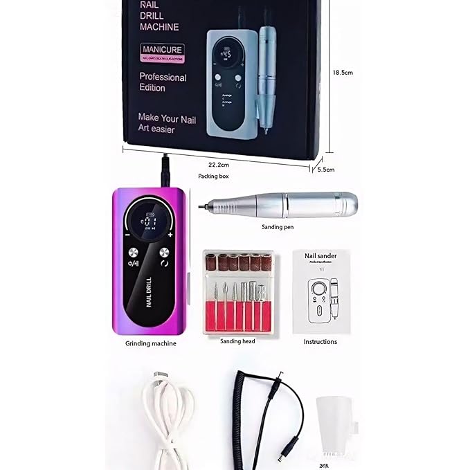 Nail Drill, Portable Wireless Charging Nail File, 45,000 RPM Professional Nail Care Machine for Manicure & Pedicure, Electric Nail Drill Set, Purple