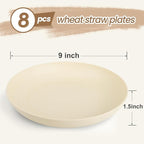 Deep Dinner Plates Set of 8, Wheat Straw Plate 9 Inch, Lightweight and - Image 2
