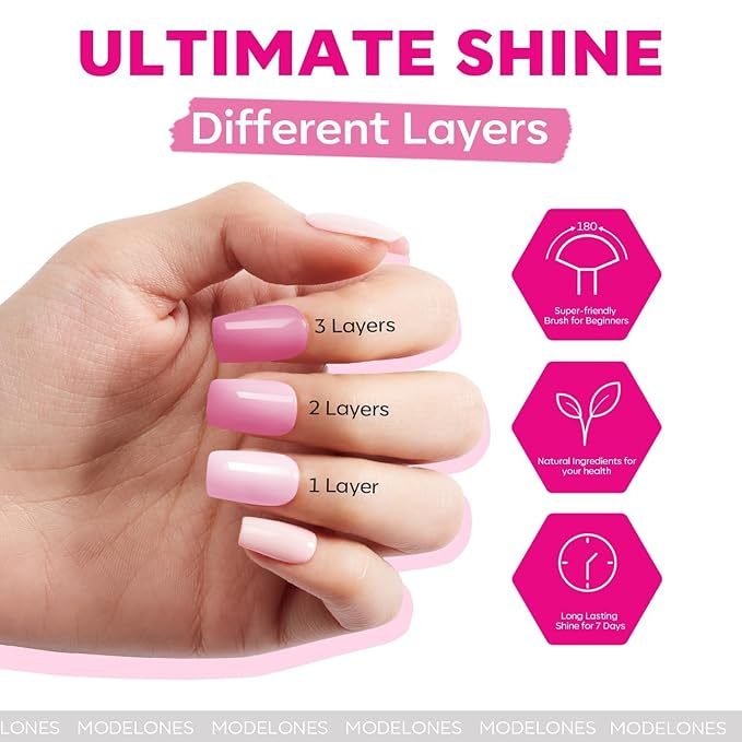 Modelones Nail Polish Set with 42 Pcs Remover Pads, 3 Colors Pink Tones Nail Glitter Polish with Top and Base Coat &Finger Nail Polish Bulk Manicure DIY 2025 Gifts for Women Nail Art Salon Home
