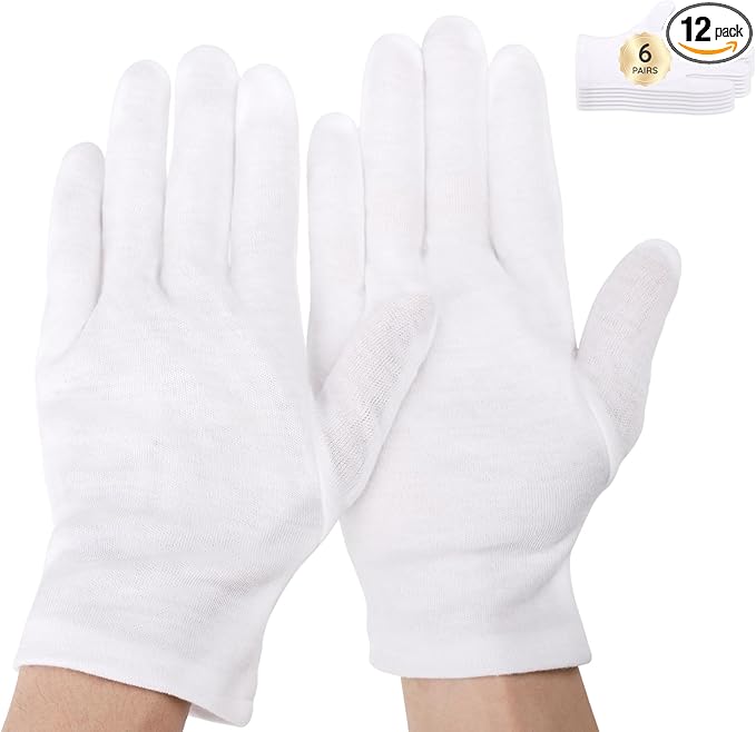 Segbeauty 12 Counts Extra Large Moisturizing Gloves Overnight, Thickened White Cotton Gloves for Dry Hand SPA, 6 Pairs Larger Overnight Lotion Sleep Gloves Women and Men, Washable Hand Gloves for Work
